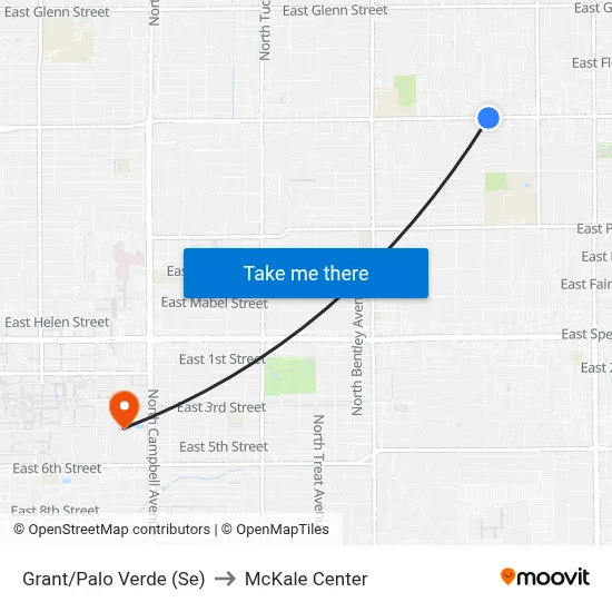 Grant/Palo Verde (Se) to McKale Center map