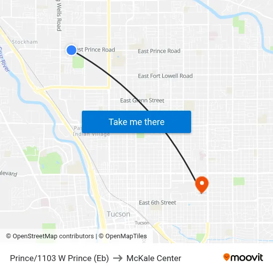 Prince/1103 W Prince (Eb) to McKale Center map