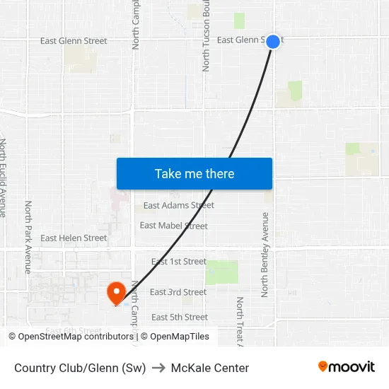 Country Club/Glenn (Sw) to McKale Center map
