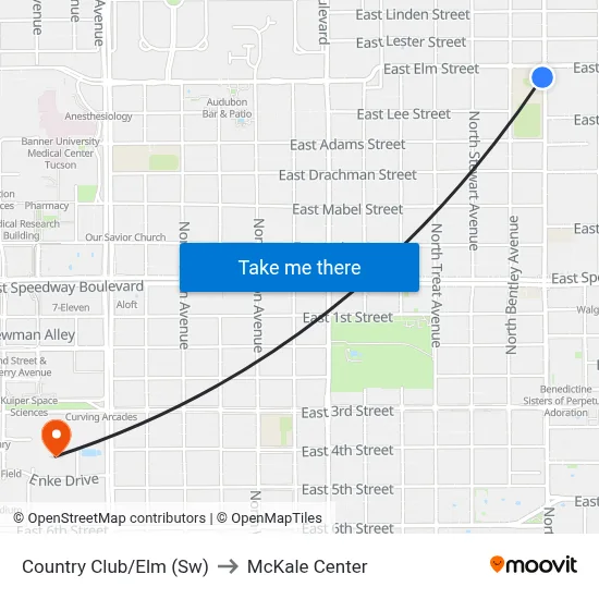 Country Club/Elm (Sw) to McKale Center map