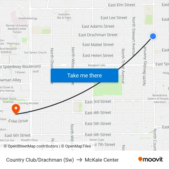 Country Club/Drachman (Sw) to McKale Center map