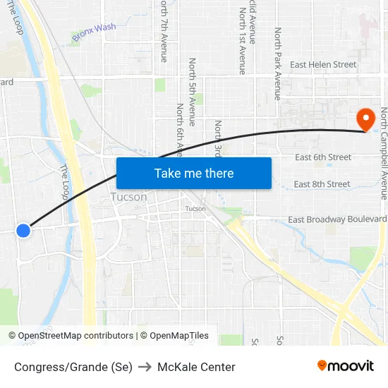 Congress/Grande (Se) to McKale Center map