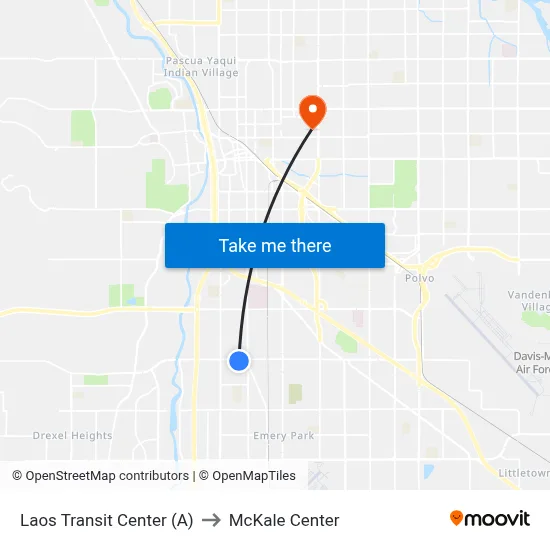 Laos Transit Center (A) to McKale Center map