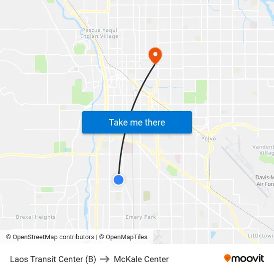 Laos Transit Center (B) to McKale Center map