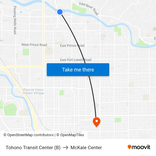 Tohono Transit Center (B) to McKale Center map