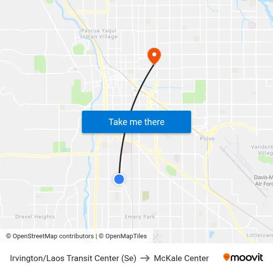Irvington/Laos Transit Center (Se) to McKale Center map