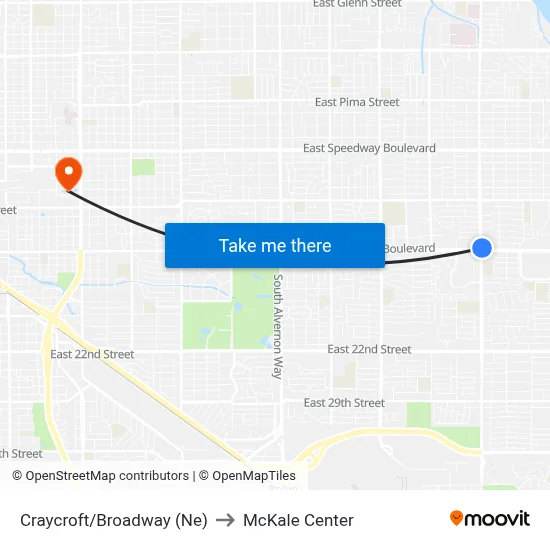 Craycroft/Broadway (Ne) to McKale Center map