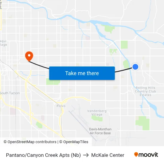 Pantano/Canyon Creek Apts (Nb) to McKale Center map
