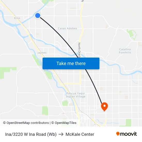 Ina/3220 W Ina Road (Wb) to McKale Center map