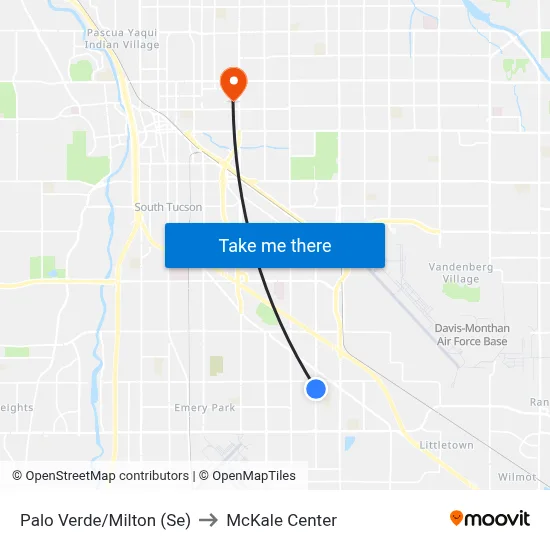 Palo Verde/Milton (Se) to McKale Center map