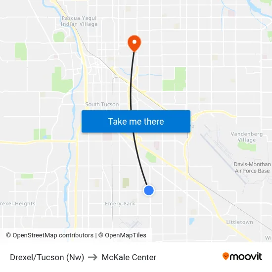 Drexel/Tucson (Nw) to McKale Center map