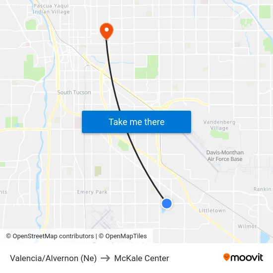 Valencia/Alvernon (Ne) to McKale Center map