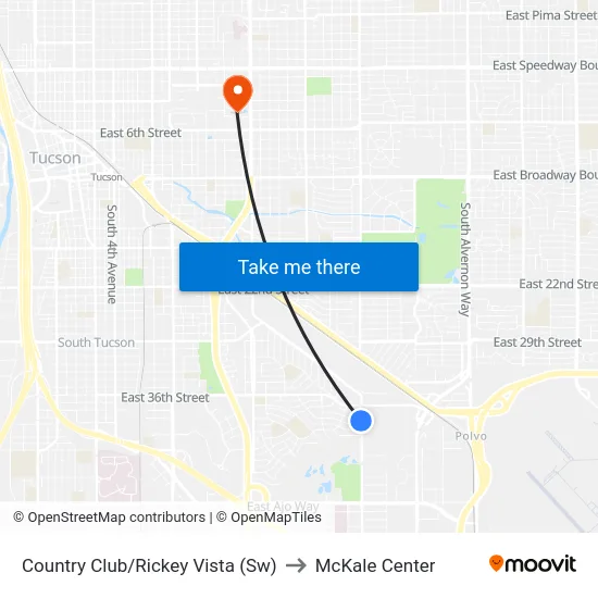 Country Club/Rickey Vista (Sw) to McKale Center map