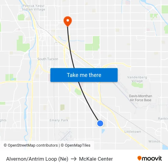 Alvernon/Antrim Loop (Ne) to McKale Center map