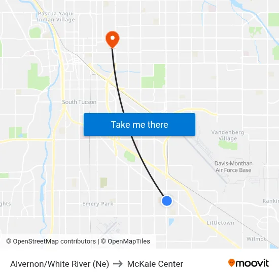 Alvernon/White River (Ne) to McKale Center map