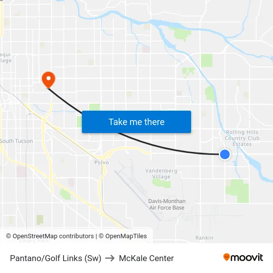 Pantano/Golf Links (Sw) to McKale Center map