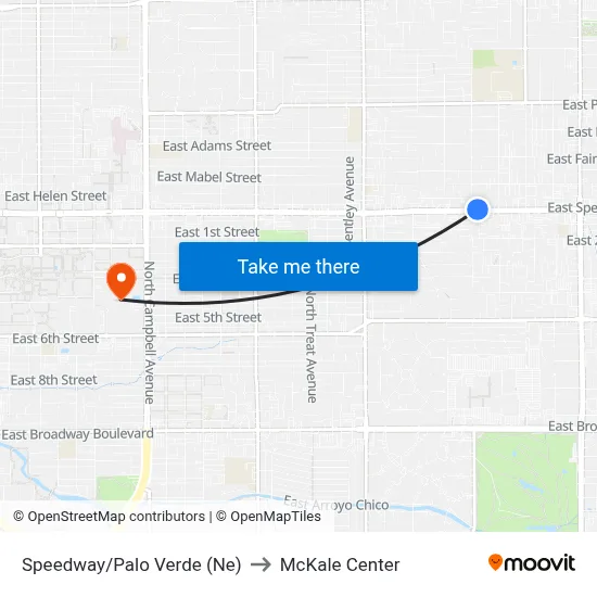 Speedway/Palo Verde (Ne) to McKale Center map