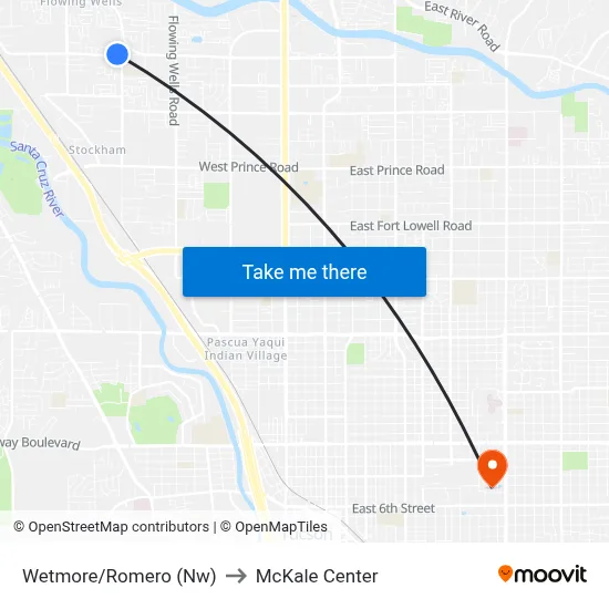 Wetmore/Romero (Nw) to McKale Center map