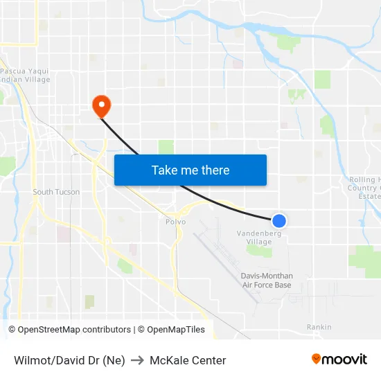 Wilmot/David Dr (Ne) to McKale Center map