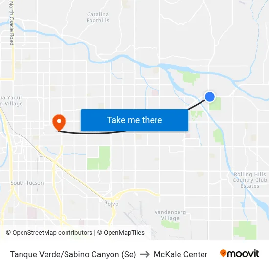 Tanque Verde/Sabino Canyon (Se) to McKale Center map