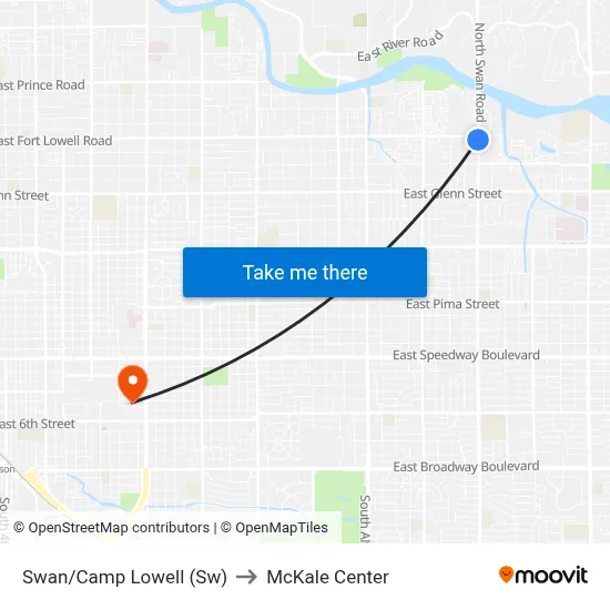 Swan/Camp Lowell (Sw) to McKale Center map