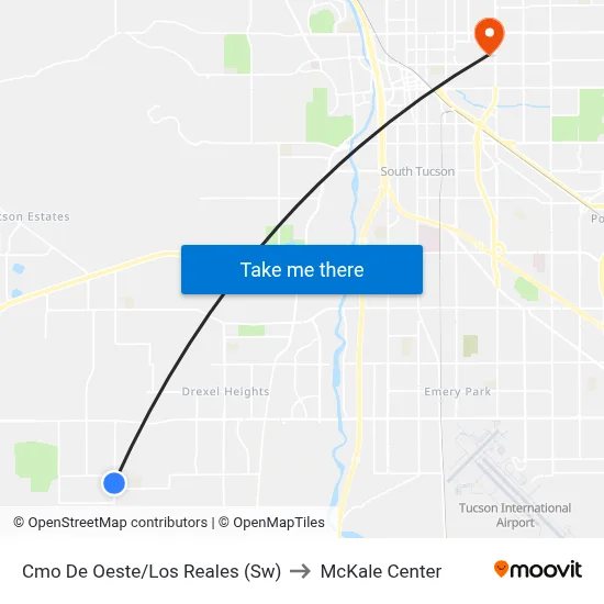 Cmo De Oeste/Los Reales (Sw) to McKale Center map