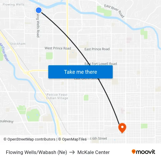 Flowing Wells/Wabash (Ne) to McKale Center map