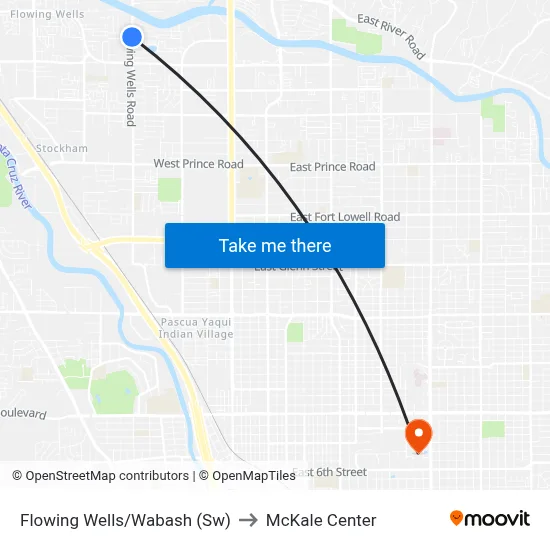 Flowing Wells/Wabash (Sw) to McKale Center map