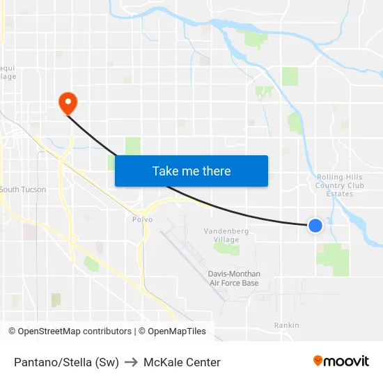 Pantano/Stella (Sw) to McKale Center map