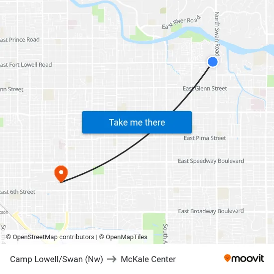 Camp Lowell/Swan (Nw) to McKale Center map