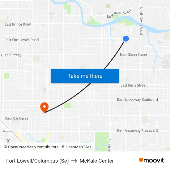 Fort Lowell/Columbus (Se) to McKale Center map