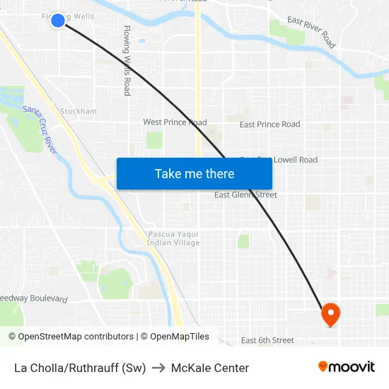 La Cholla/Ruthrauff (Sw) to McKale Center map