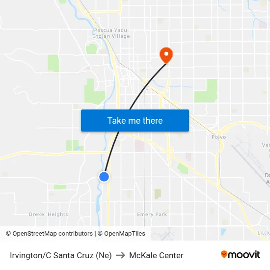 Irvington/C Santa Cruz (Ne) to McKale Center map