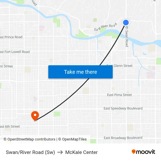Swan/River Road (Sw) to McKale Center map