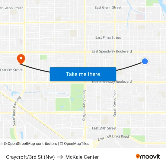 Craycroft/3rd St (Nw) to McKale Center map