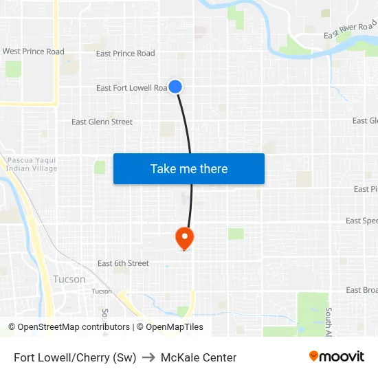 Fort Lowell/Cherry (Sw) to McKale Center map