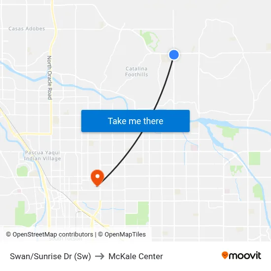 Swan/Sunrise Dr (Sw) to McKale Center map