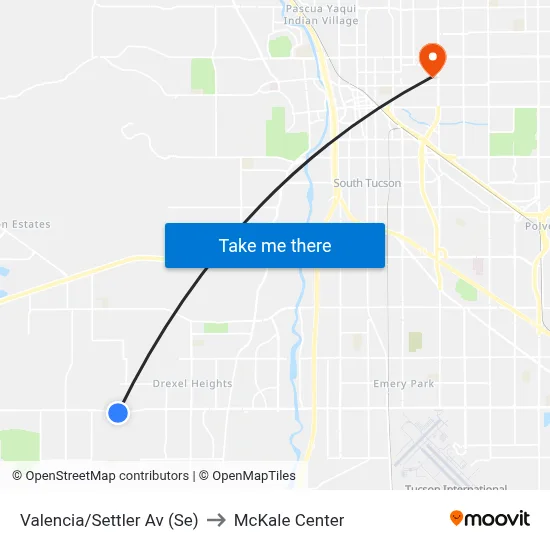 Valencia/Settler Av (Se) to McKale Center map