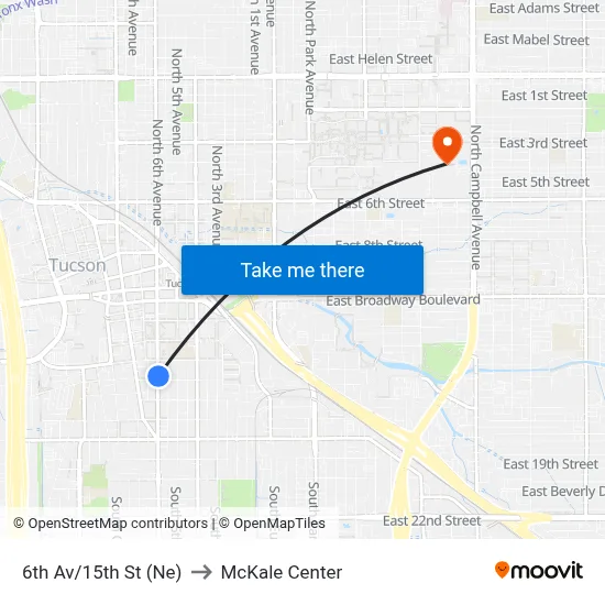 6th Av/15th St (Ne) to McKale Center map
