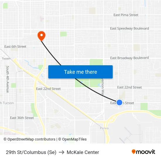 29th St/Columbus (Se) to McKale Center map