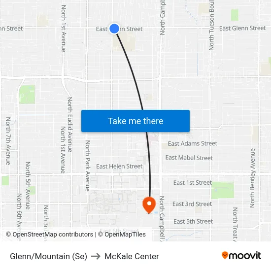 Glenn/Mountain (Se) to McKale Center map