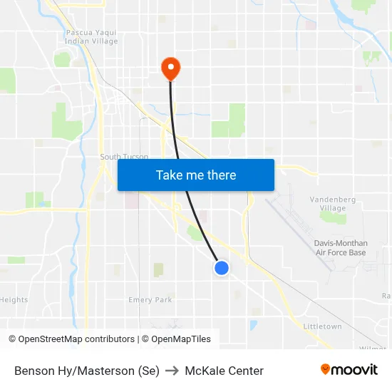 Benson Hy/Masterson (Se) to McKale Center map