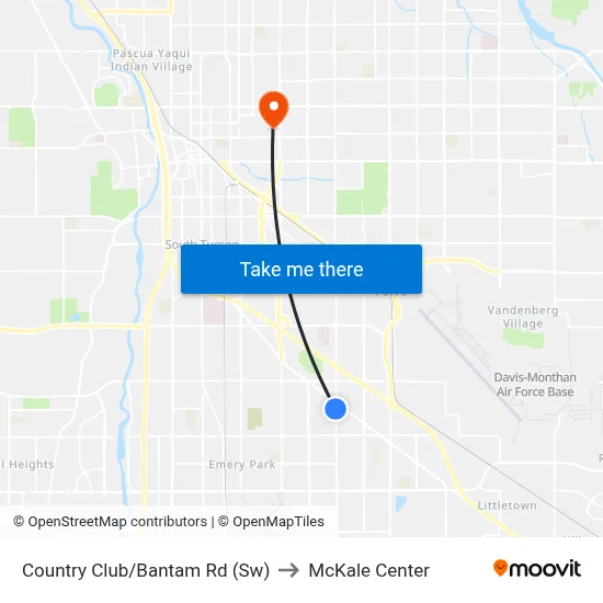 Country Club/Bantam Rd (Sw) to McKale Center map