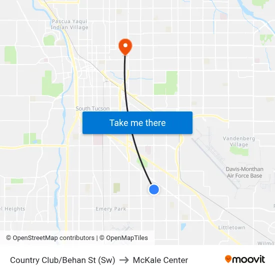 Country Club/Behan St (Sw) to McKale Center map
