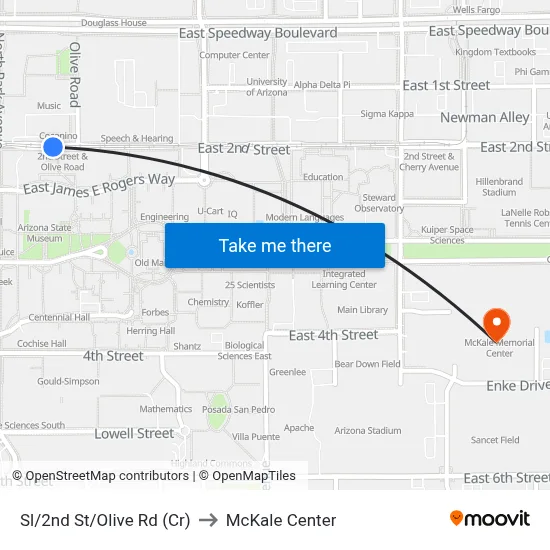 Sl/2nd St/Olive Rd (Cr) to McKale Center map