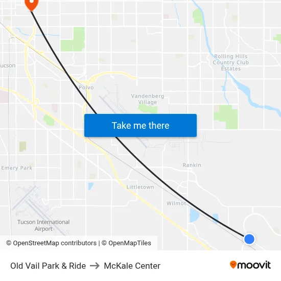 Old Vail Park & Ride to McKale Center map