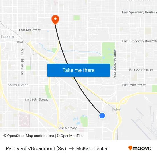 Palo Verde/Broadmont (Sw) to McKale Center map