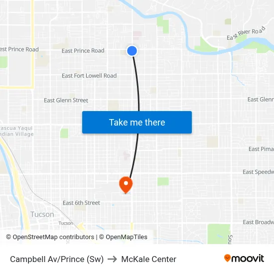 Campbell Av/Prince (Sw) to McKale Center map