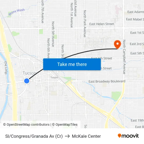 Sl/Congress/Granada Av (Cr) to McKale Center map