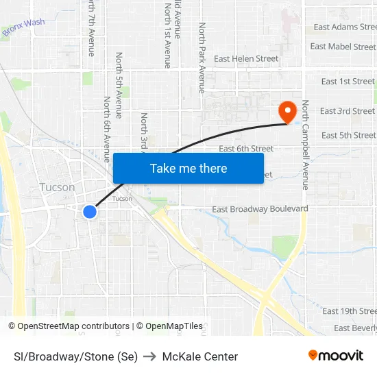 Sl/Broadway/Stone (Se) to McKale Center map